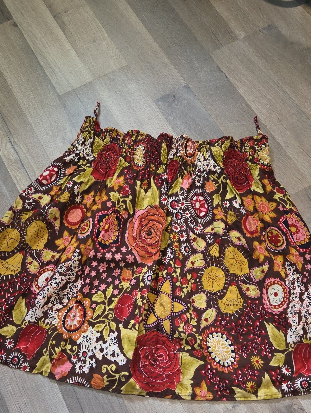 LAST CHANCE Reitmans Red & Yellow Floral Smocked Mini Skirt *as Is*